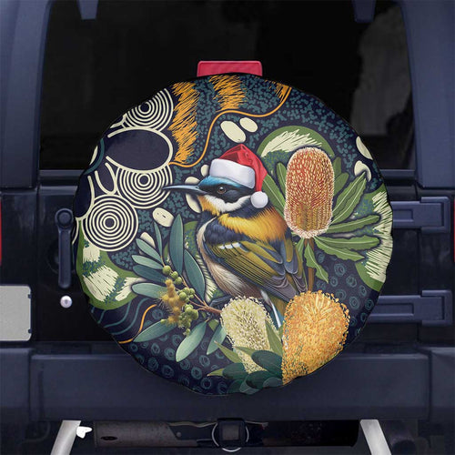 Aussie Honeyeaters Banksia Christmas Spare Tire Cover Aboriginal Dots Painting Blue Motif - Aussie Hoodie