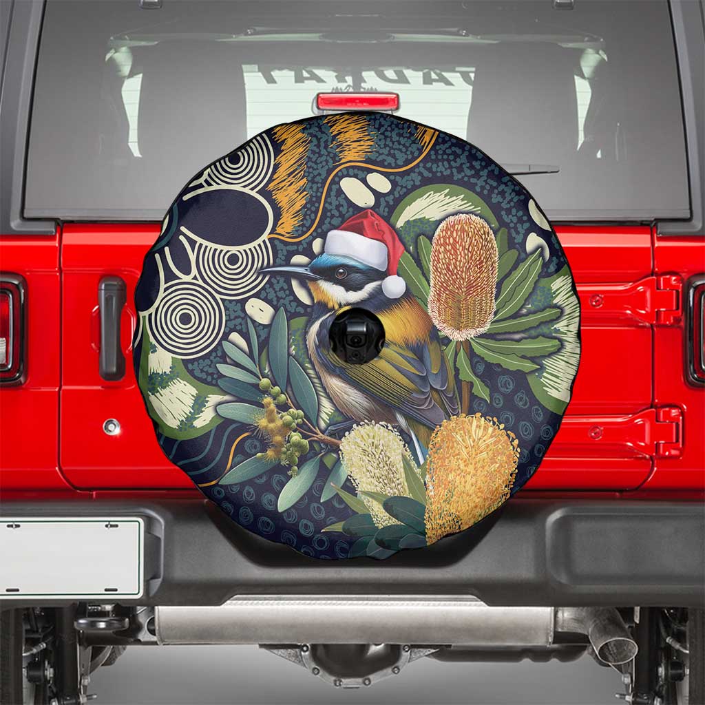 Aussie Honeyeaters Banksia Christmas Spare Tire Cover Aboriginal Dots Painting Blue Motif - Aussie Hoodie