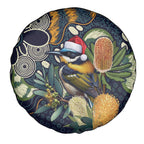 Aussie Honeyeaters Banksia Christmas Spare Tire Cover Aboriginal Dots Painting Blue Motif - Aussie Hoodie