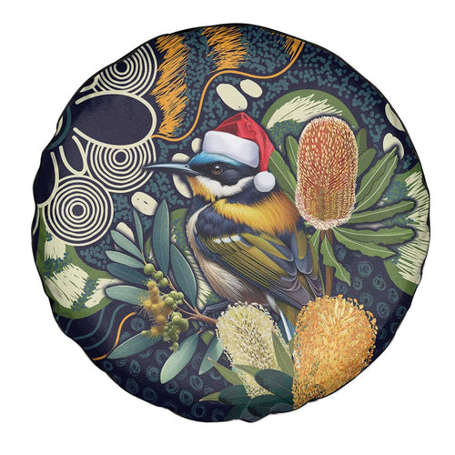 Aussie Honeyeaters Banksia Christmas Spare Tire Cover Aboriginal Dots Painting Blue Motif - Aussie Hoodie