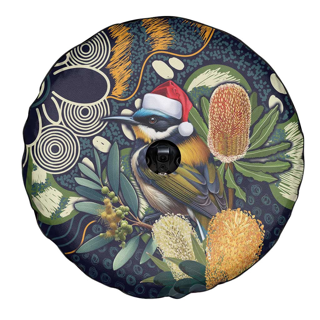 Aussie Honeyeaters Banksia Christmas Spare Tire Cover Aboriginal Dots Painting Blue Motif - Aussie Hoodie
