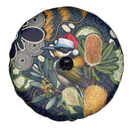 Aussie Honeyeaters Banksia Christmas Spare Tire Cover Aboriginal Dots Painting Blue Motif - Aussie Hoodie