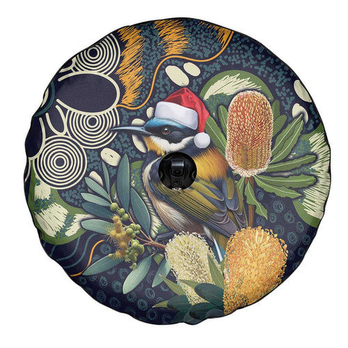 Aussie Honeyeaters Banksia Christmas Spare Tire Cover Aboriginal Dots Painting Blue Motif - Aussie Hoodie