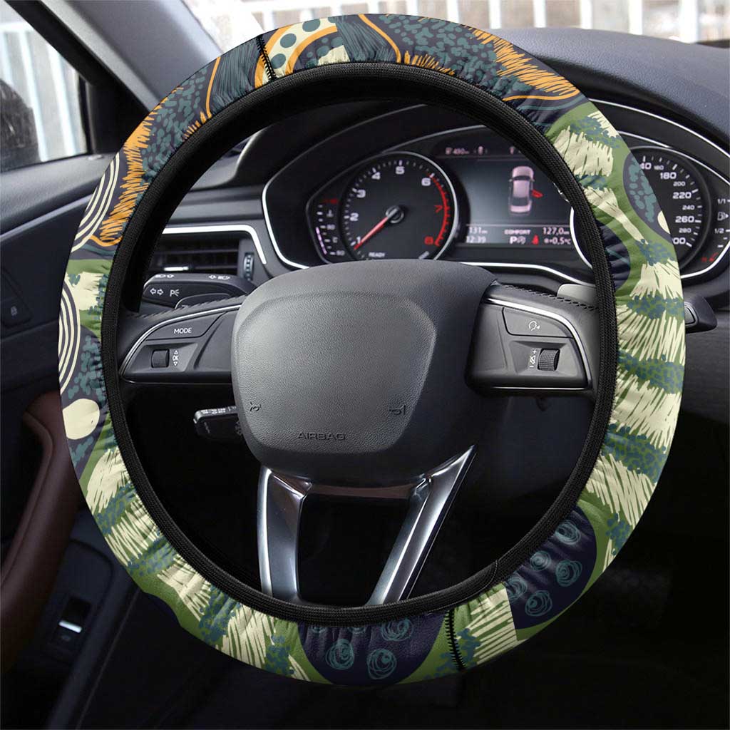 Aussie Honeyeaters Banksia Christmas Steering Wheel Cover Aboriginal Dots Painting Blue Motif - Aussie Hoodie