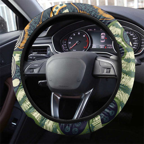 Aussie Honeyeaters Banksia Christmas Steering Wheel Cover Aboriginal Dots Painting Blue Motif - Aussie Hoodie