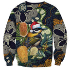 Aussie Honeyeaters Banksia Christmas Sweatshirt Aboriginal Dots Painting Blue Motif - Aussie Hoodie