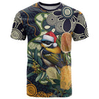 Aussie Honeyeaters Banksia Christmas T Shirt Aboriginal Dots Painting Blue Motif - Aussie Hoodie