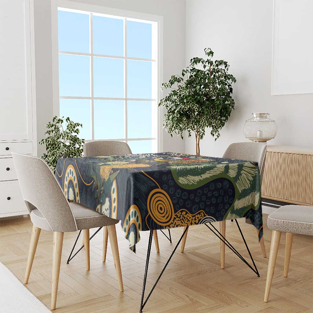 Aussie Honeyeaters Banksia Christmas Tablecloth Aboriginal Dots Painting Blue Motif - Aussie Hoodie