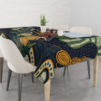 Aussie Honeyeaters Banksia Christmas Tablecloth Aboriginal Dots Painting Blue Motif - Aussie Hoodie