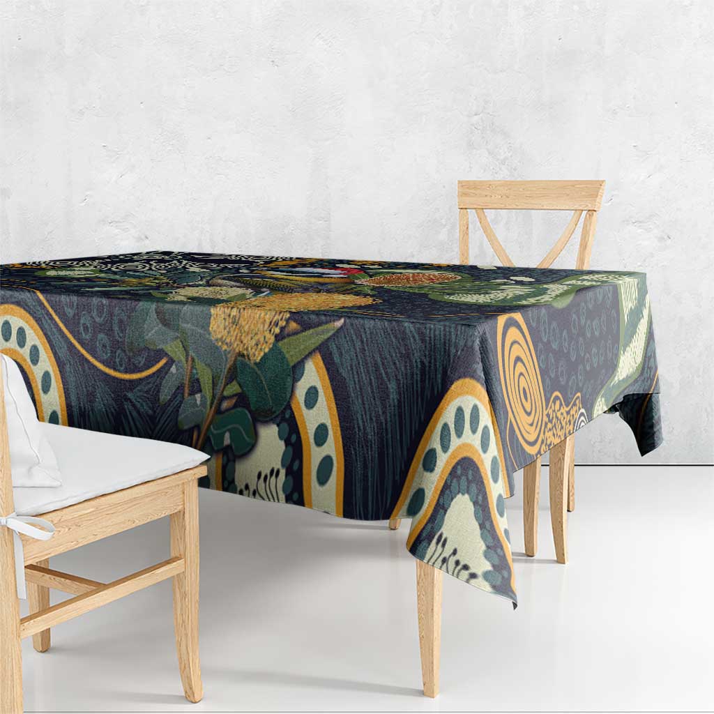 Aussie Honeyeaters Banksia Christmas Tablecloth Aboriginal Dots Painting Blue Motif - Aussie Hoodie