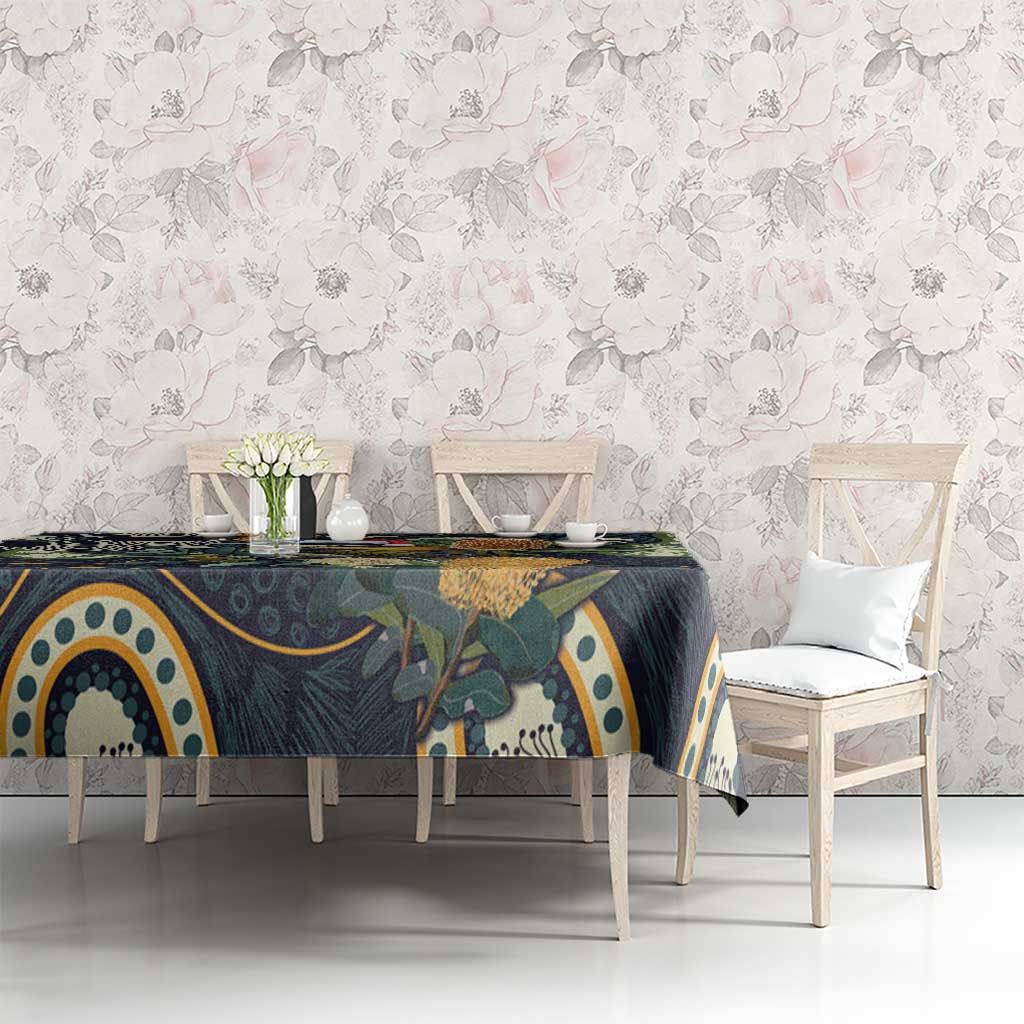 Aussie Honeyeaters Banksia Christmas Tablecloth Aboriginal Dots Painting Blue Motif - Aussie Hoodie