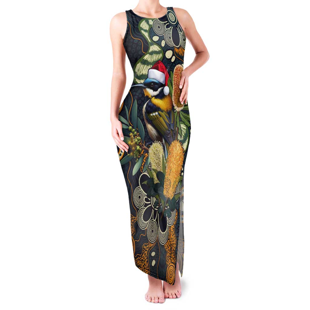 Aussie Honeyeaters Banksia Christmas Tank Maxi Dress Aboriginal Dots Painting Blue Motif - Aussie Hoodie