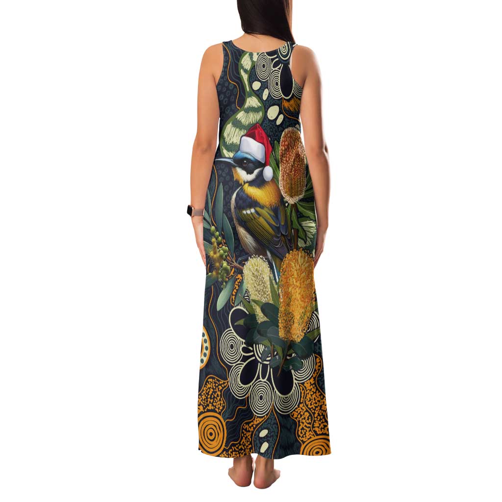Aussie Honeyeaters Banksia Christmas Tank Maxi Dress Aboriginal Dots Painting Blue Motif - Aussie Hoodie