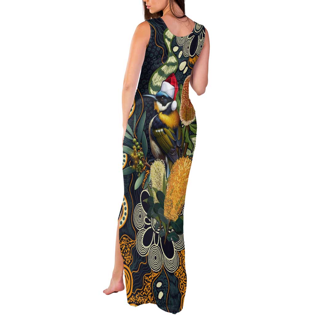 Aussie Honeyeaters Banksia Christmas Tank Maxi Dress Aboriginal Dots Painting Blue Motif - Aussie Hoodie
