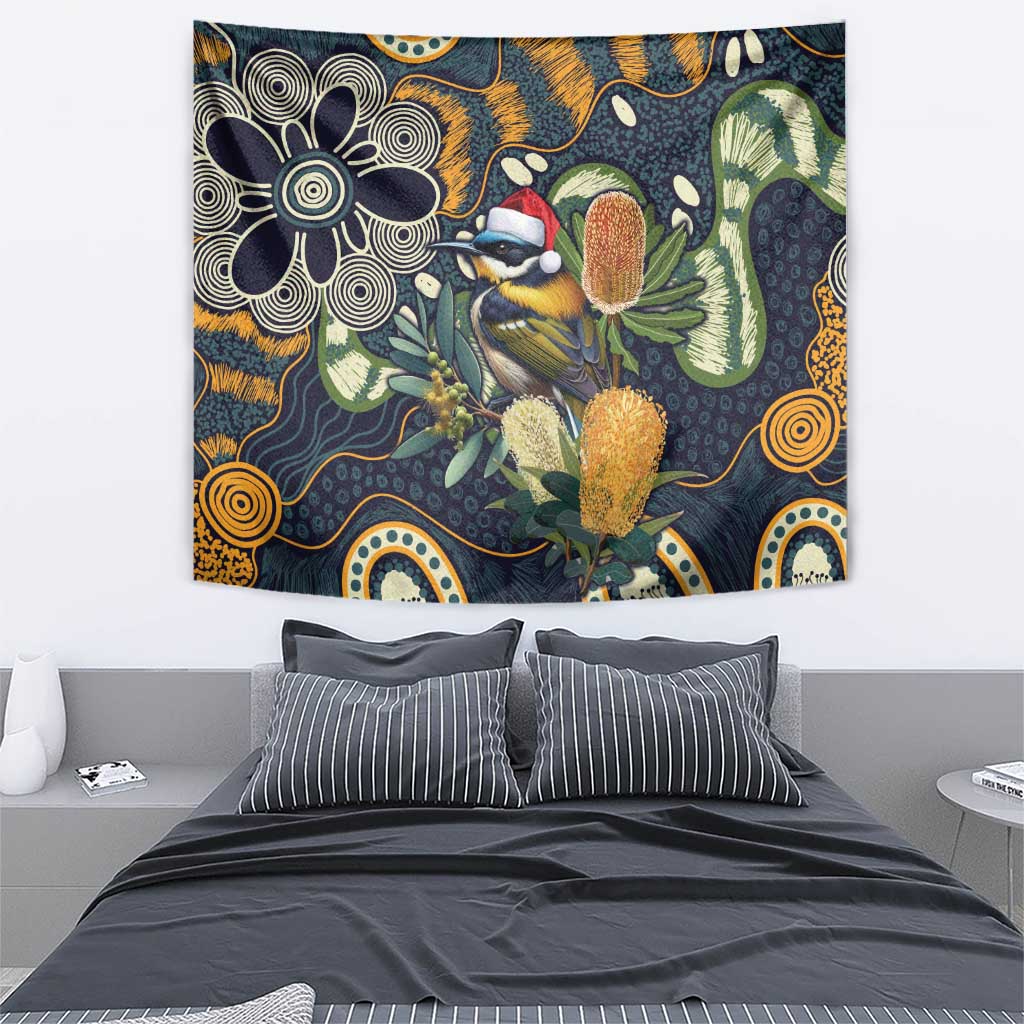 Aussie Honeyeaters Banksia Christmas Tapestry Aboriginal Dots Painting Blue Motif - Aussie Hoodie