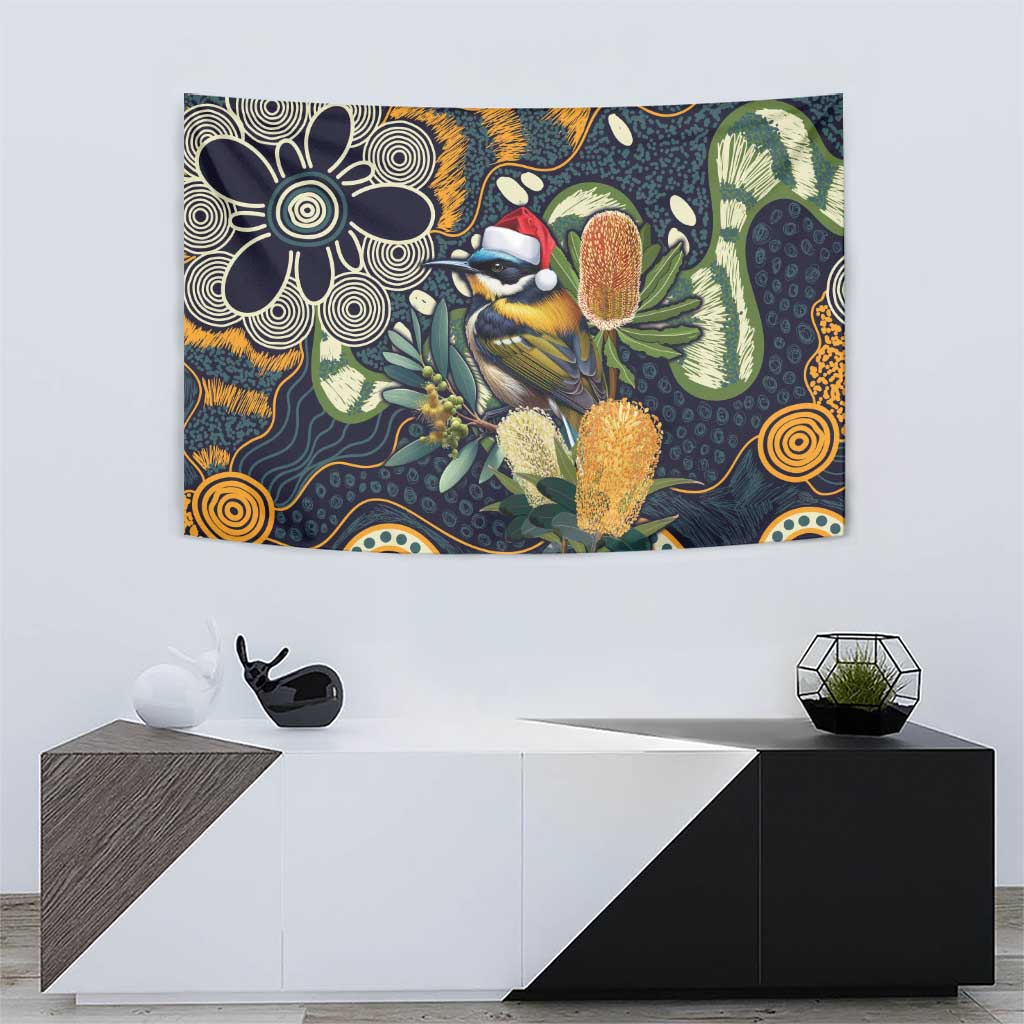 Aussie Honeyeaters Banksia Christmas Tapestry Aboriginal Dots Painting Blue Motif - Aussie Hoodie