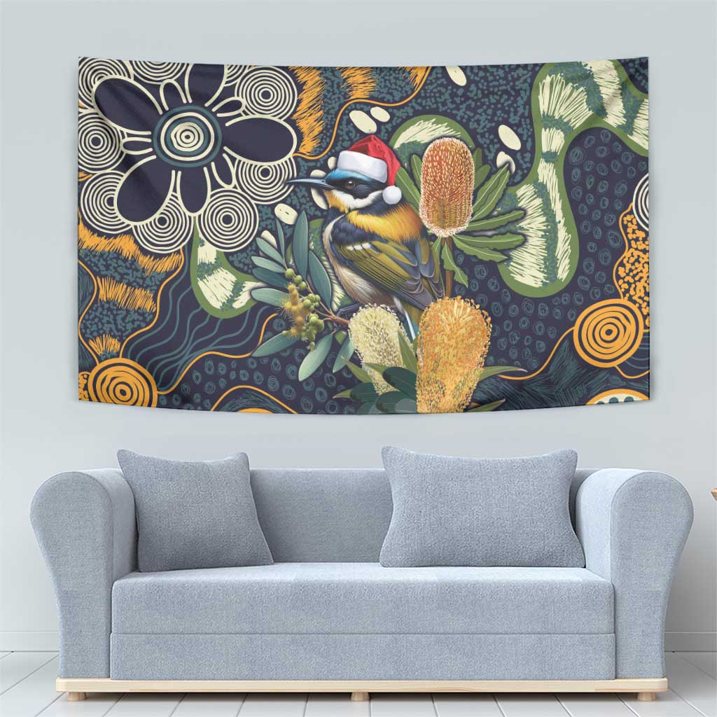 Aussie Honeyeaters Banksia Christmas Tapestry Aboriginal Dots Painting Blue Motif - Aussie Hoodie
