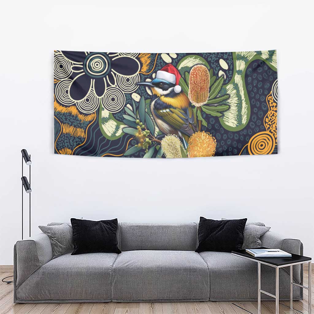 Aussie Honeyeaters Banksia Christmas Tapestry Aboriginal Dots Painting Blue Motif - Aussie Hoodie