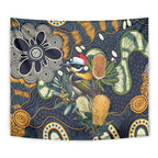 Aussie Honeyeaters Banksia Christmas Tapestry Aboriginal Dots Painting Blue Motif - Aussie Hoodie