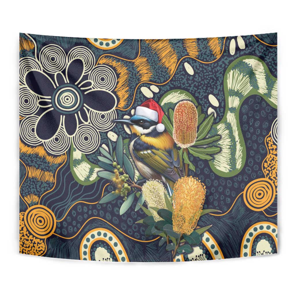 Aussie Honeyeaters Banksia Christmas Tapestry Aboriginal Dots Painting Blue Motif - Aussie Hoodie