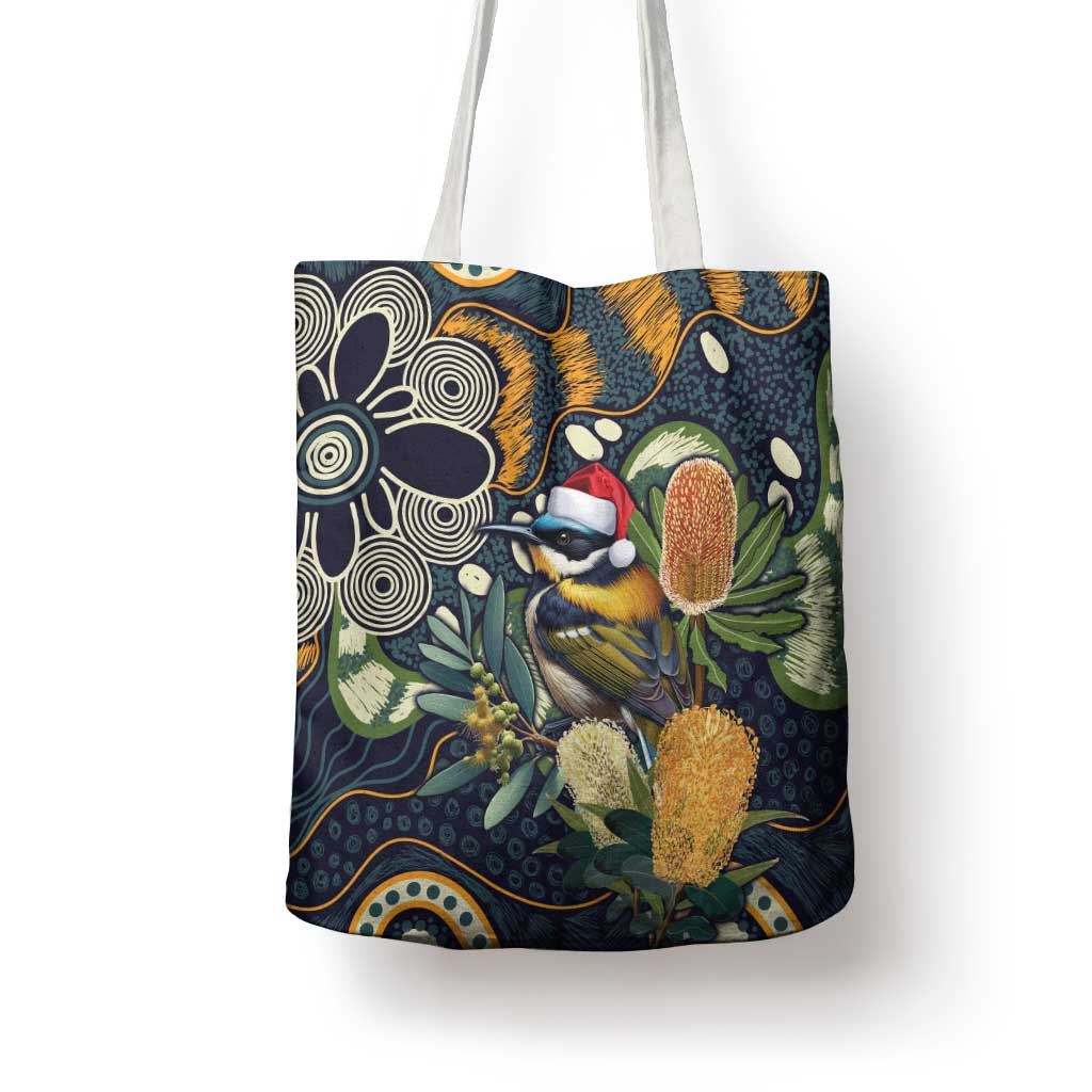 Aussie Honeyeaters Banksia Christmas Tote Bag Aboriginal Dots Painting Blue Motif - Aussie Hoodie