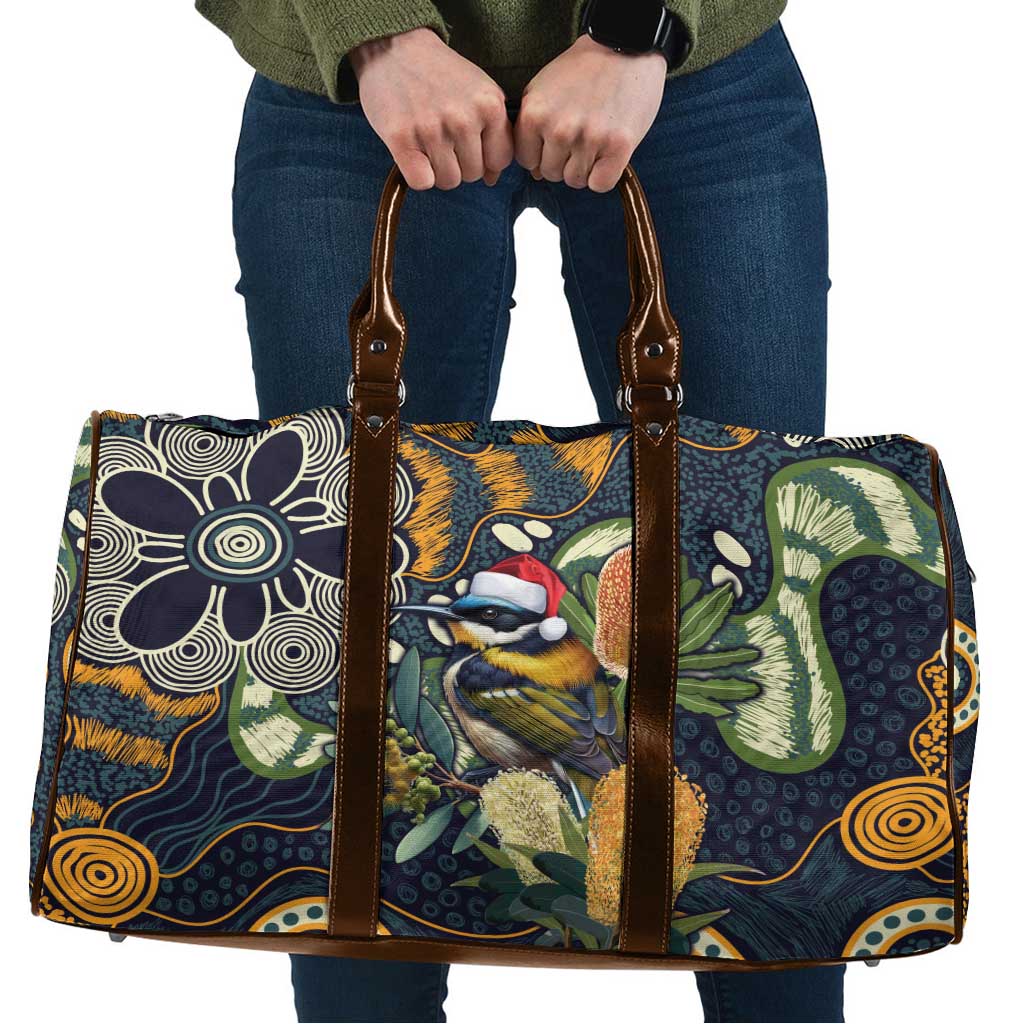 Aussie Honeyeaters Banksia Christmas Travel Bag Aboriginal Dots Painting Blue Motif - Aussie Hoodie