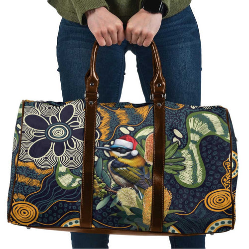 Aussie Honeyeaters Banksia Christmas Travel Bag Aboriginal Dots Painting Blue Motif - Aussie Hoodie