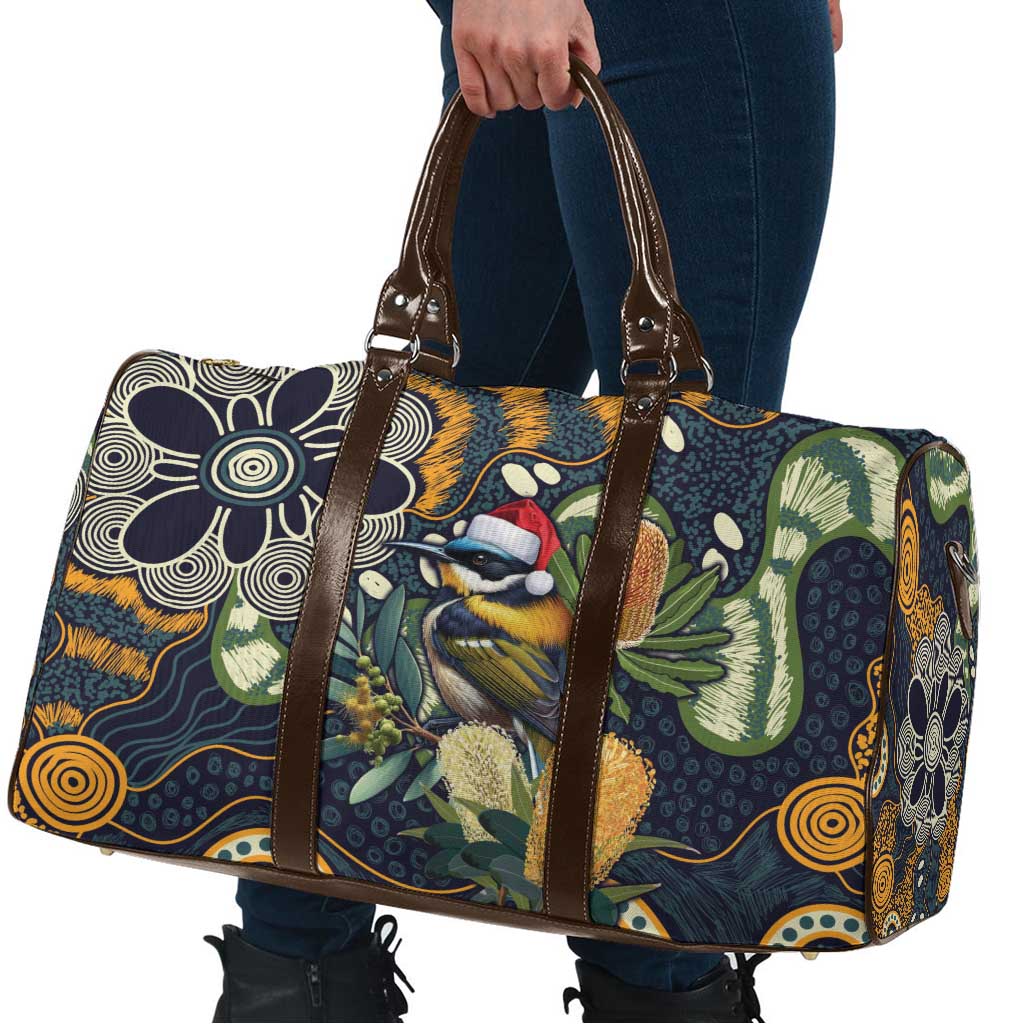 Aussie Honeyeaters Banksia Christmas Travel Bag Aboriginal Dots Painting Blue Motif - Aussie Hoodie