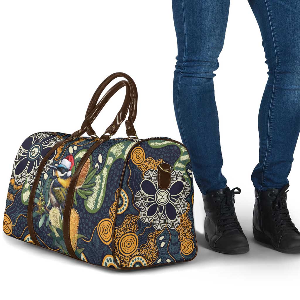 Aussie Honeyeaters Banksia Christmas Travel Bag Aboriginal Dots Painting Blue Motif - Aussie Hoodie