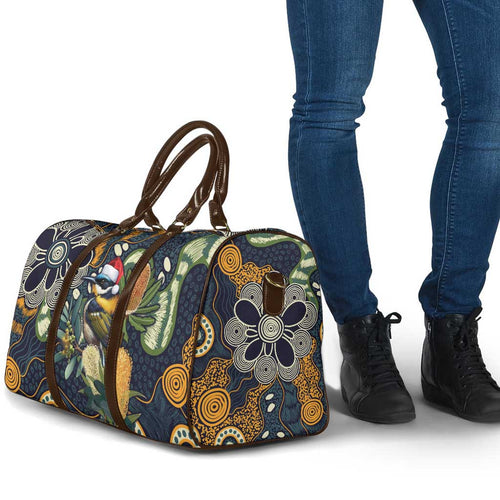 Aussie Honeyeaters Banksia Christmas Travel Bag Aboriginal Dots Painting Blue Motif - Aussie Hoodie