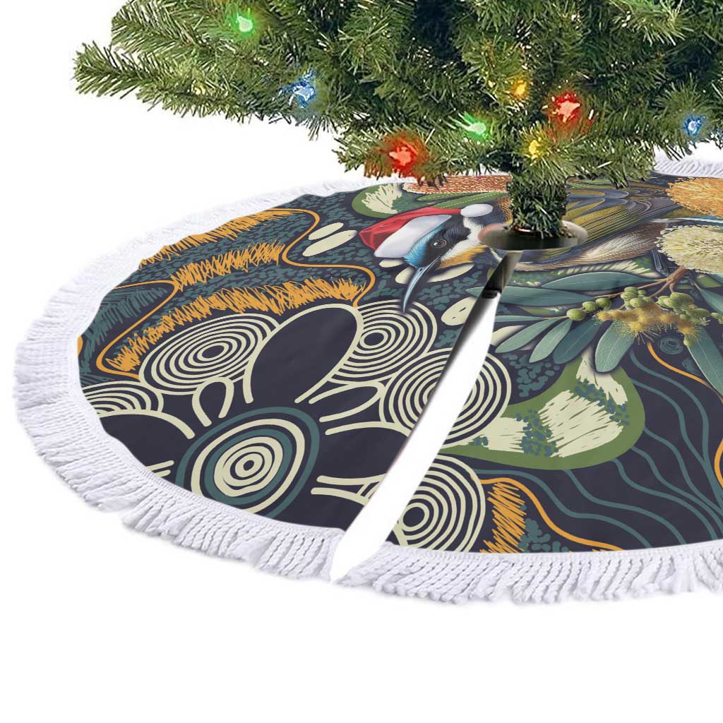 Aussie Honeyeaters Banksia Christmas Tree Skirt Aboriginal Dots Painting Blue Motif - Aussie Hoodie