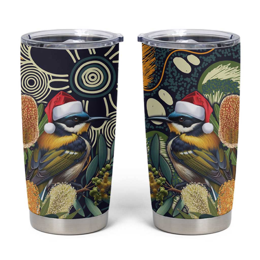 Aussie Honeyeaters Banksia Christmas Tumbler Cup Aboriginal Dots Painting Blue Motif - Aussie Hoodie