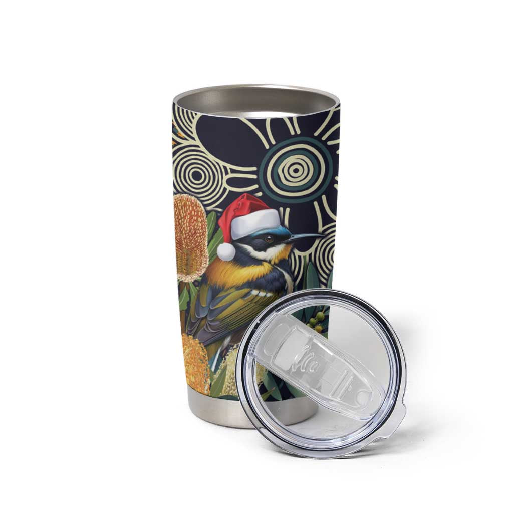 Aussie Honeyeaters Banksia Christmas Tumbler Cup Aboriginal Dots Painting Blue Motif - Aussie Hoodie