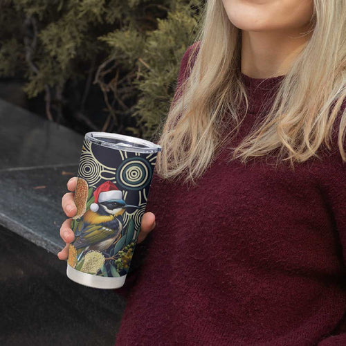 Aussie Honeyeaters Banksia Christmas Tumbler Cup Aboriginal Dots Painting Blue Motif - Aussie Hoodie