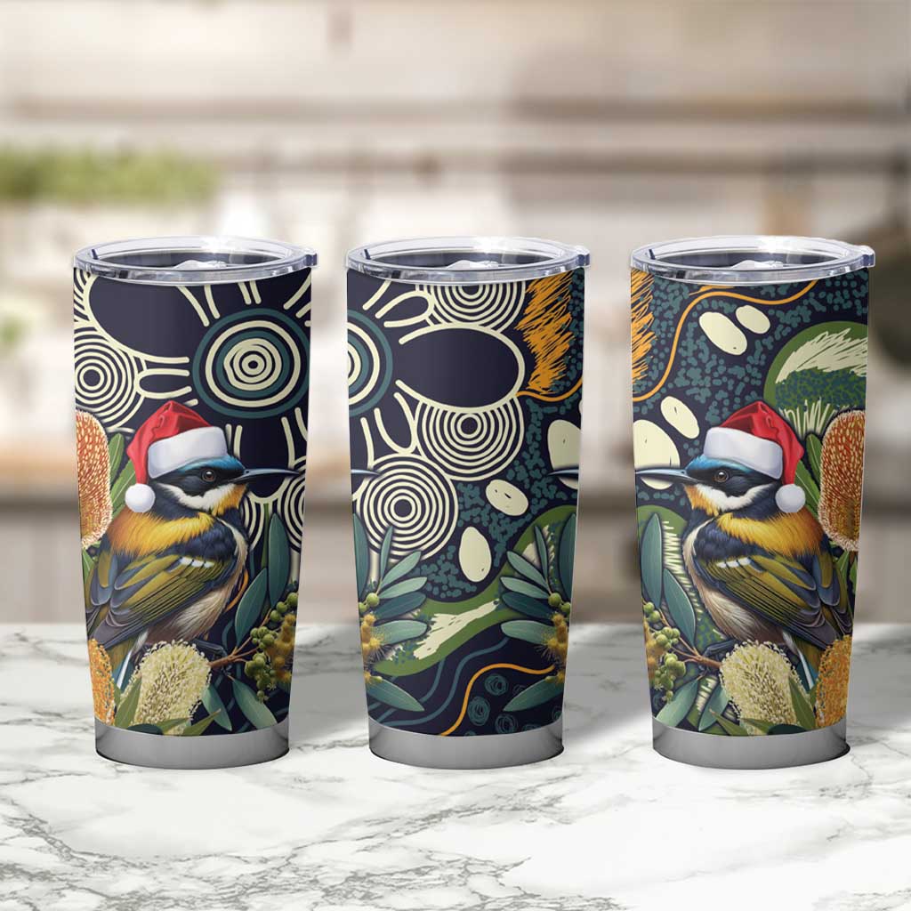 Aussie Honeyeaters Banksia Christmas Tumbler Cup Aboriginal Dots Painting Blue Motif - Aussie Hoodie