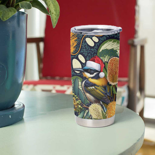 Aussie Honeyeaters Banksia Christmas Tumbler Cup Aboriginal Dots Painting Blue Motif - Aussie Hoodie