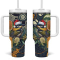 Aussie Honeyeaters Banksia Christmas Tumbler With Handle Aboriginal Dots Painting Blue Motif - Aussie Hoodie