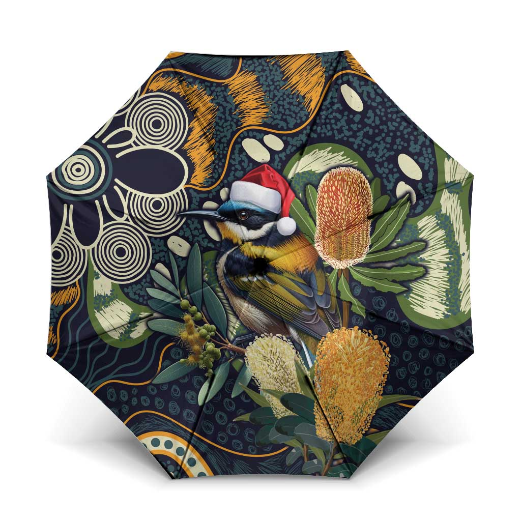 Aussie Honeyeaters Banksia Christmas Umbrella Aboriginal Dots Painting Blue Motif - Aussie Hoodie