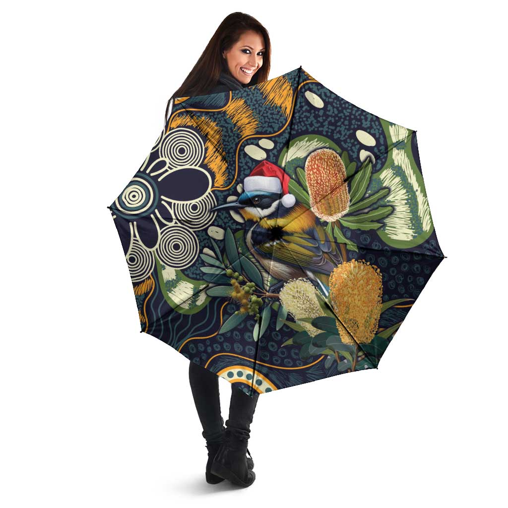 Aussie Honeyeaters Banksia Christmas Umbrella Aboriginal Dots Painting Blue Motif - Aussie Hoodie