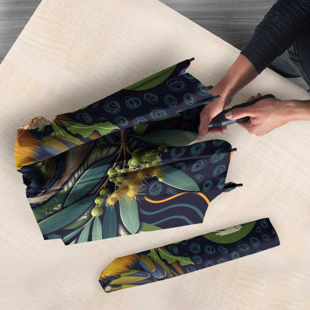 Aussie Honeyeaters Banksia Christmas Umbrella Aboriginal Dots Painting Blue Motif - Aussie Hoodie