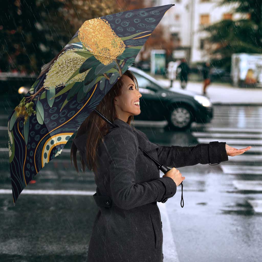 Aussie Honeyeaters Banksia Christmas Umbrella Aboriginal Dots Painting Blue Motif - Aussie Hoodie