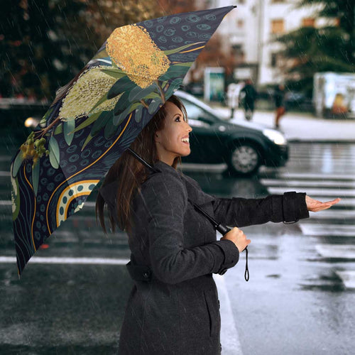 Aussie Honeyeaters Banksia Christmas Umbrella Aboriginal Dots Painting Blue Motif - Aussie Hoodie
