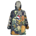 Aussie Honeyeaters Banksia Christmas Wearable Blanket Hoodie Aboriginal Dots Painting Blue Motif - Aussie Hoodie