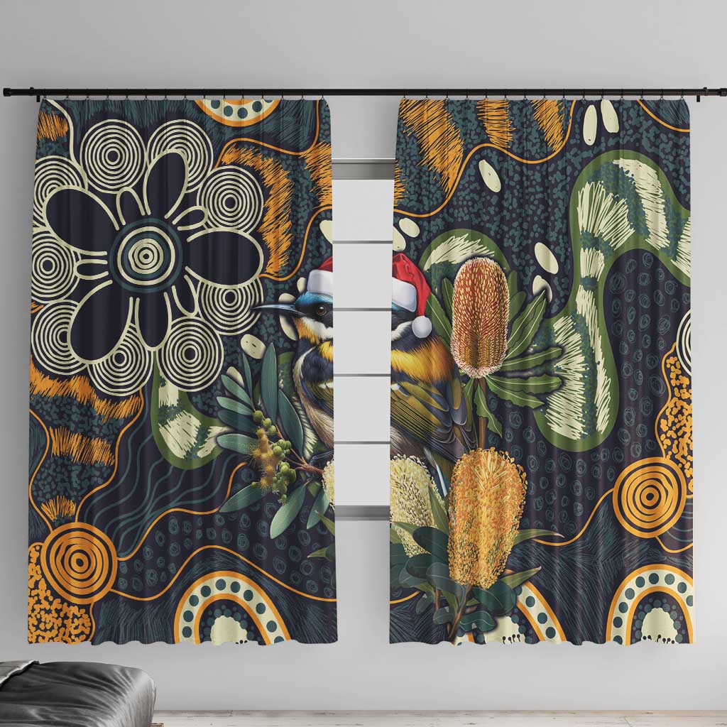 Aussie Honeyeaters Banksia Christmas Window Curtain Aboriginal Dots Painting Blue Motif - Aussie Hoodie