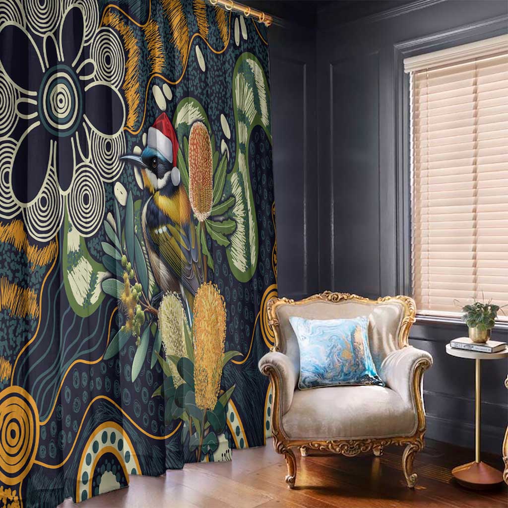 Aussie Honeyeaters Banksia Christmas Window Curtain Aboriginal Dots Painting Blue Motif - Aussie Hoodie