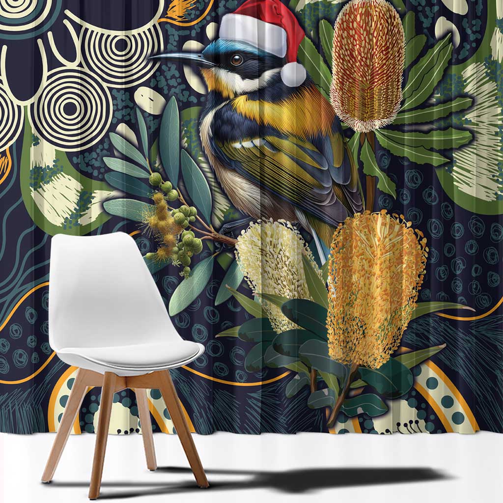 Aussie Honeyeaters Banksia Christmas Window Curtain Aboriginal Dots Painting Blue Motif - Aussie Hoodie