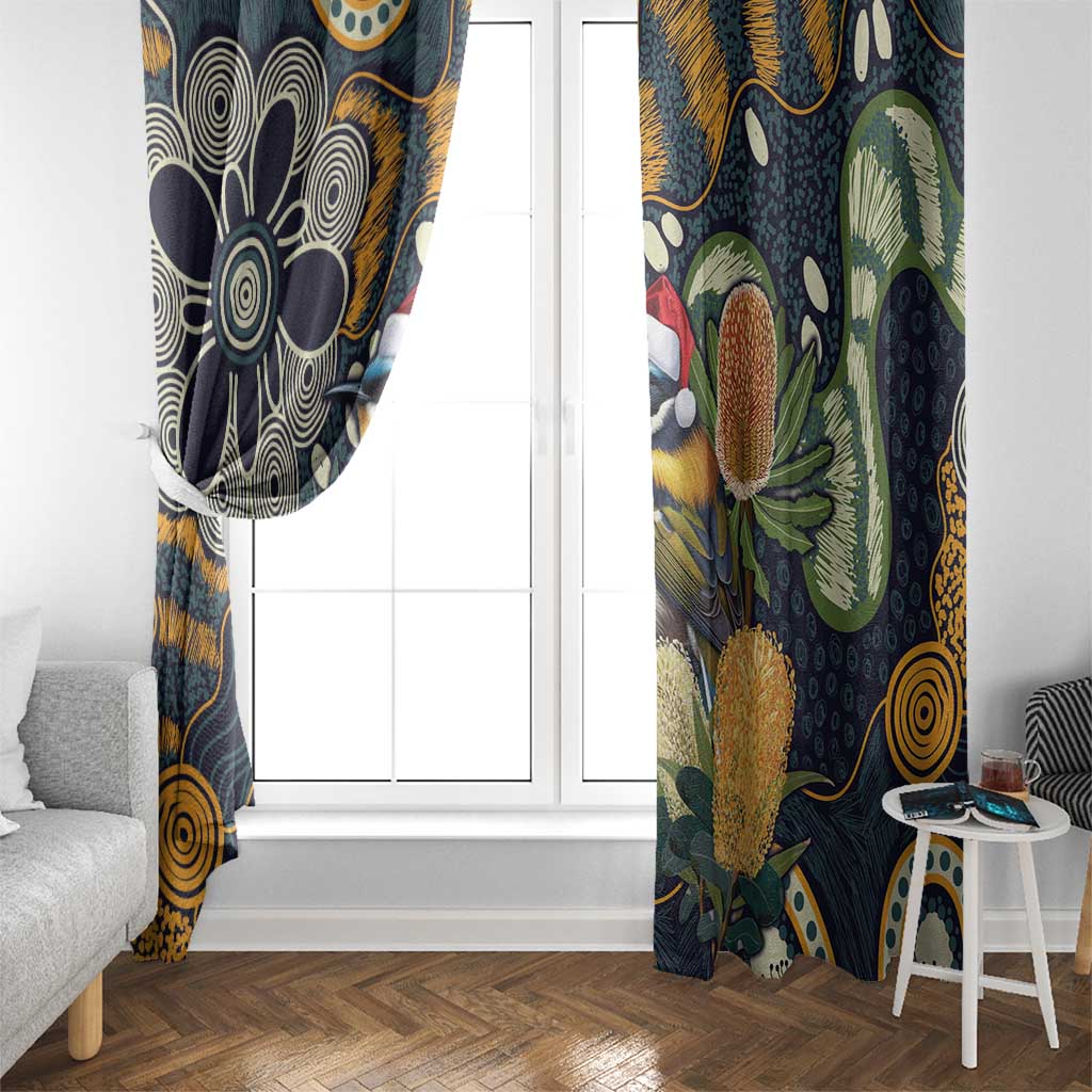 Aussie Honeyeaters Banksia Christmas Window Curtain Aboriginal Dots Painting Blue Motif - Aussie Hoodie