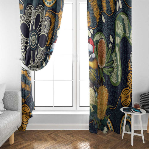 Aussie Honeyeaters Banksia Christmas Window Curtain Aboriginal Dots Painting Blue Motif - Aussie Hoodie