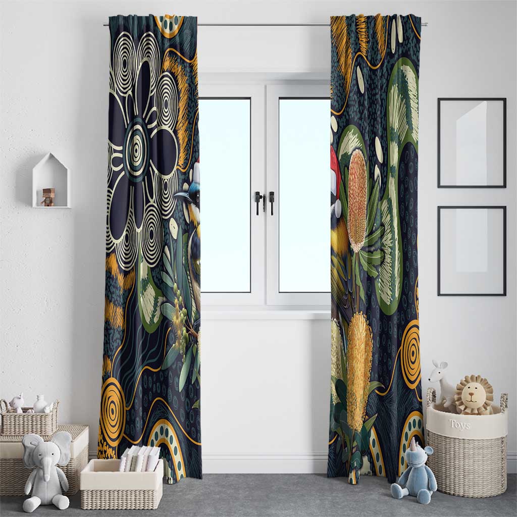 Aussie Honeyeaters Banksia Christmas Window Curtain Aboriginal Dots Painting Blue Motif - Aussie Hoodie