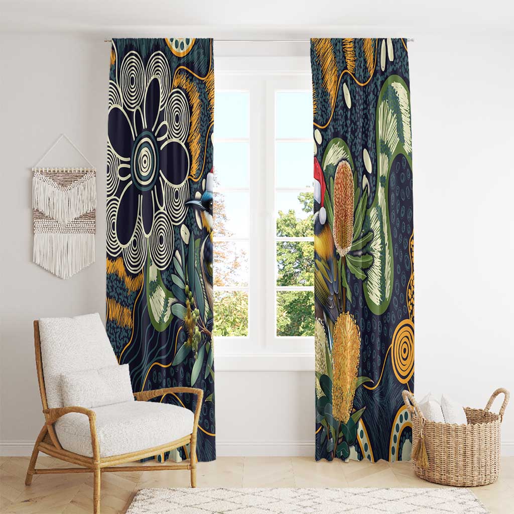 Aussie Honeyeaters Banksia Christmas Window Curtain Aboriginal Dots Painting Blue Motif - Aussie Hoodie